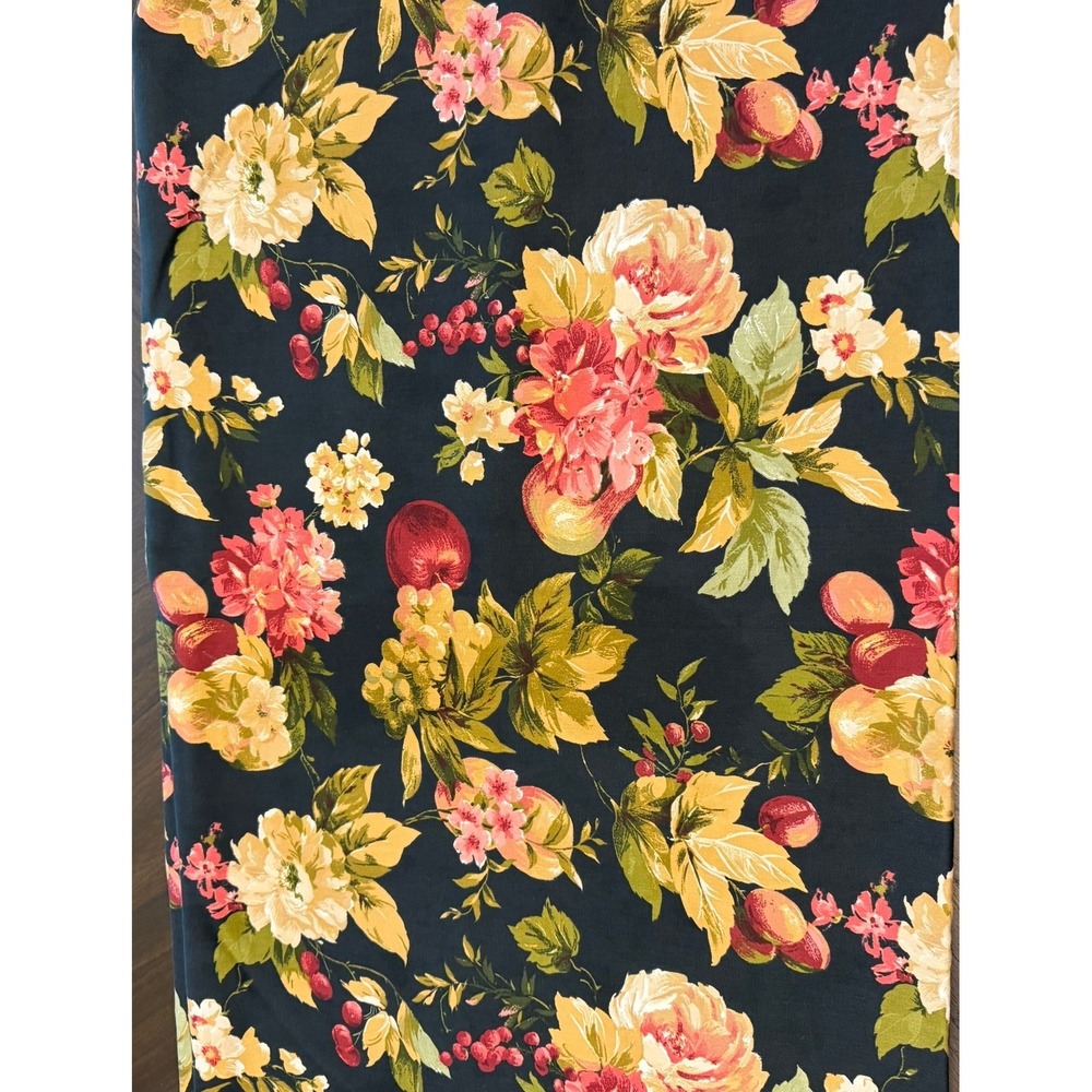 Vintage Waverly Garden Room Black Floral Fabric Tablecloth Rectangle 58 X 80